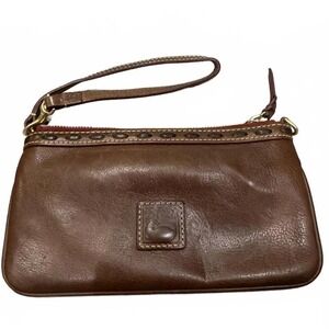 Vintage Dooney‎ & Bourke Brown Leather Wristlet Duck Logo USA Made Clutch